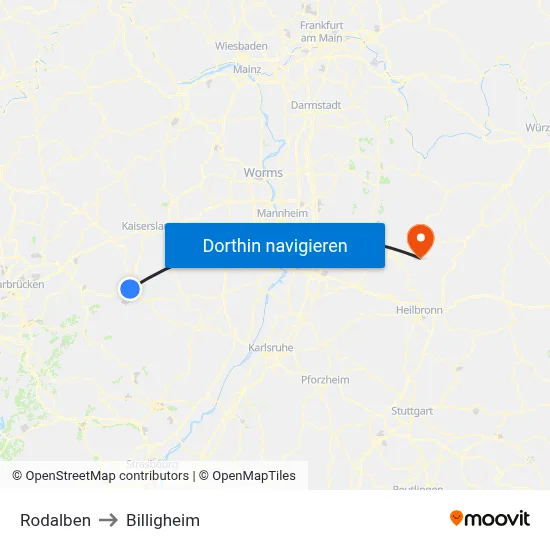 Rodalben to Billigheim map