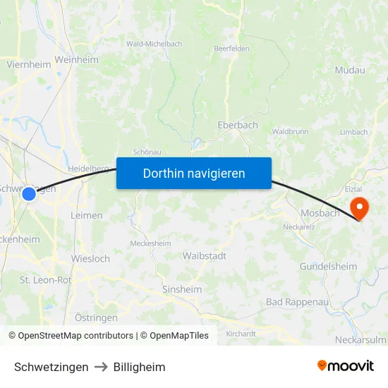 Schwetzingen to Billigheim map