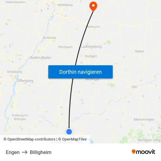Engen to Billigheim map