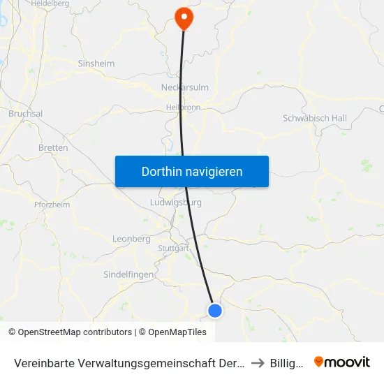 Vereinbarte Verwaltungsgemeinschaft Der Stadt Nürtingen to Billigheim map