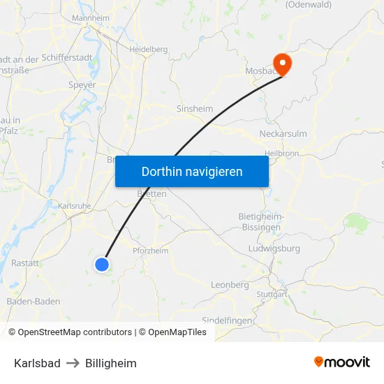 Karlsbad to Billigheim map