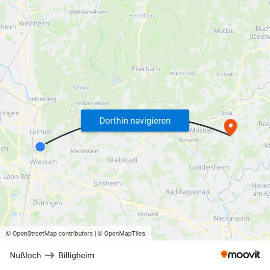 Nußloch to Billigheim map