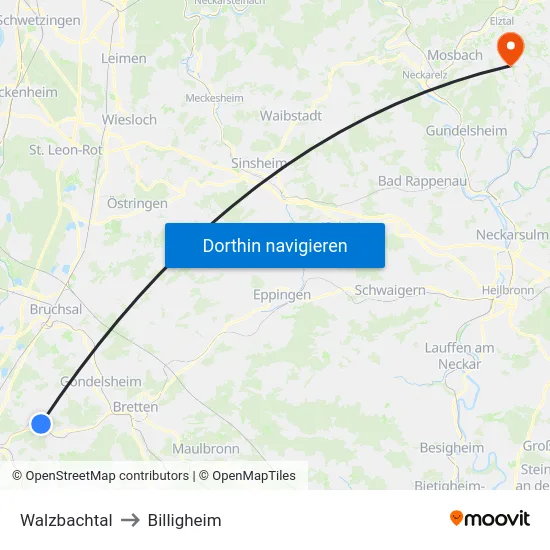 Walzbachtal to Billigheim map
