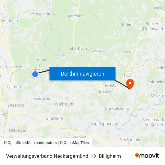 Verwaltungsverband Neckargemünd to Billigheim map