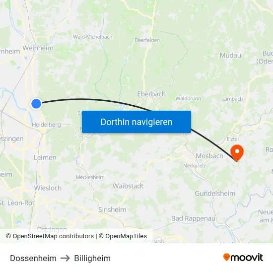 Dossenheim to Billigheim map
