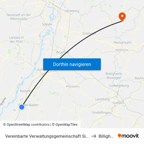 Vereinbarte Verwaltungsgemeinschaft Sinzheim to Billigheim map