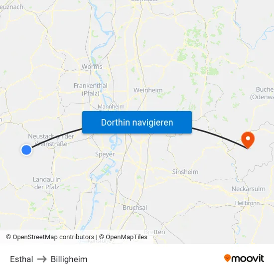 Esthal to Billigheim map