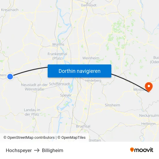 Hochspeyer to Billigheim map
