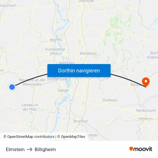 Elmstein to Billigheim map