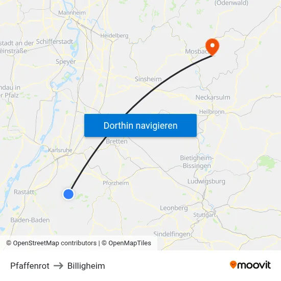 Pfaffenrot to Billigheim map