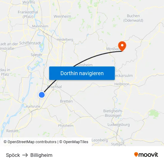 Spöck to Billigheim map