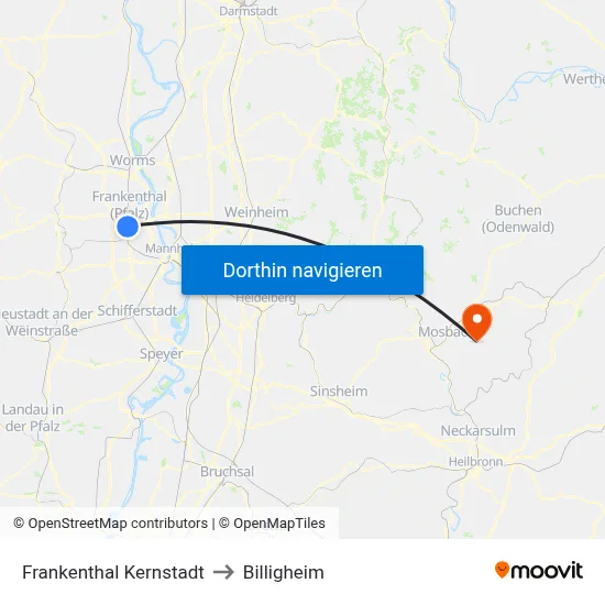 Frankenthal Kernstadt to Billigheim map