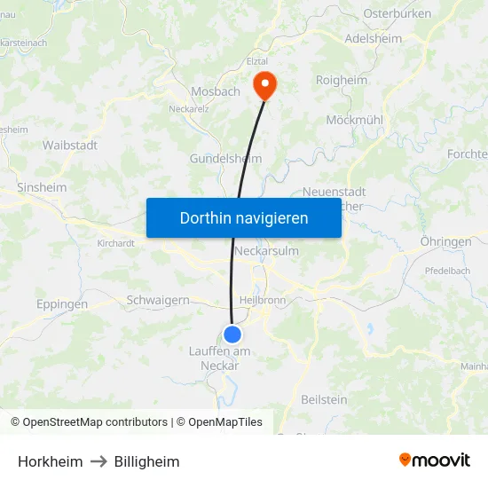 Horkheim to Billigheim map
