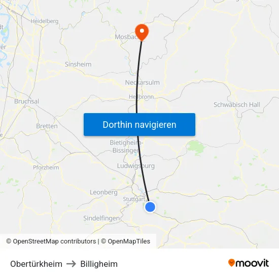 Obertürkheim to Billigheim map