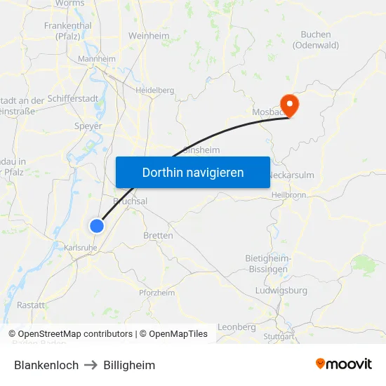 Blankenloch to Billigheim map