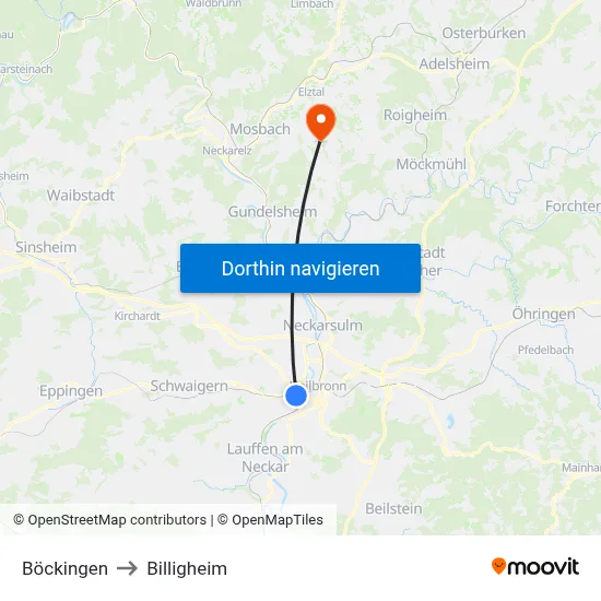 Böckingen to Billigheim map