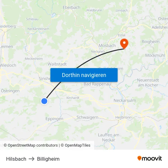 Hilsbach to Billigheim map