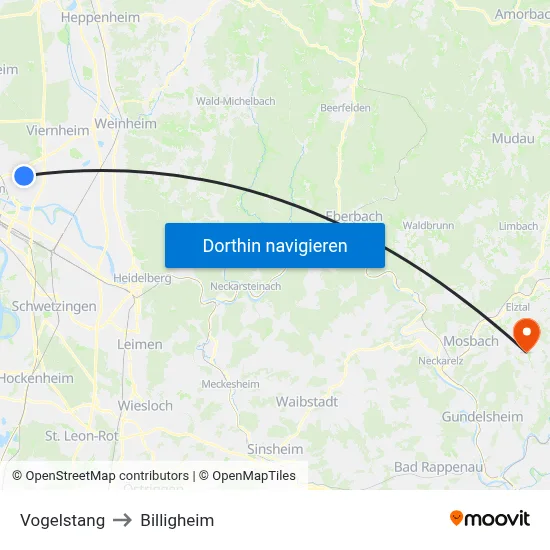 Vogelstang to Billigheim map