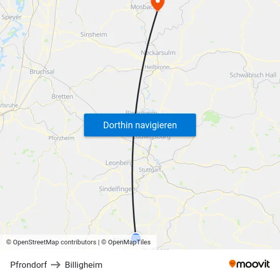 Pfrondorf to Billigheim map