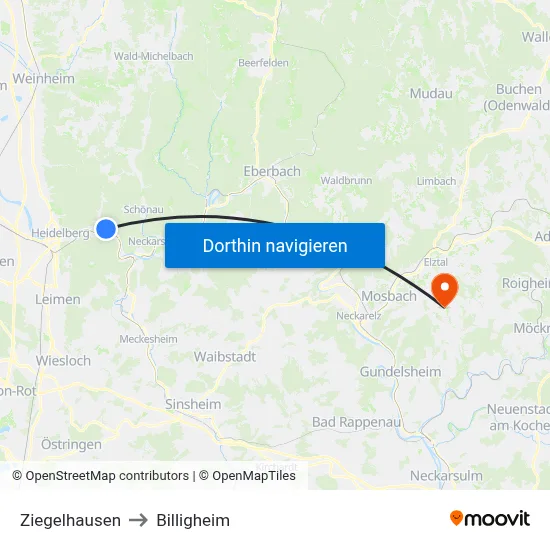 Ziegelhausen to Billigheim map