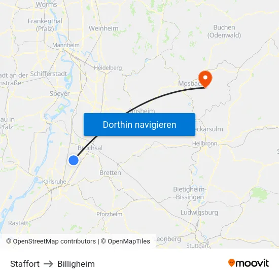 Staffort to Billigheim map
