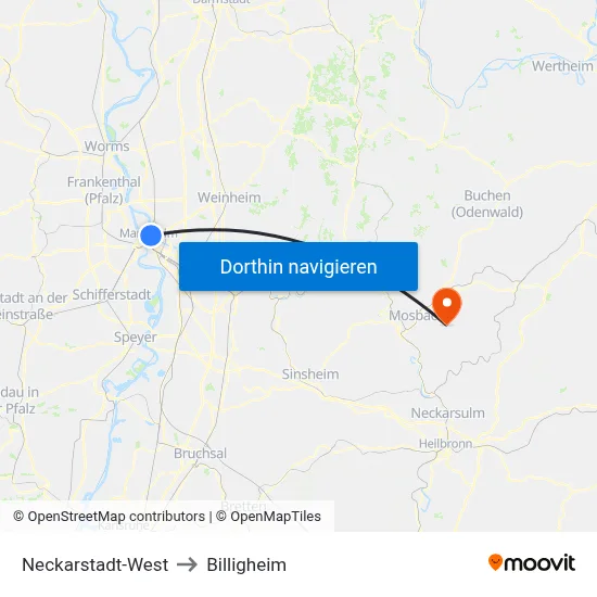 Neckarstadt-West to Billigheim map
