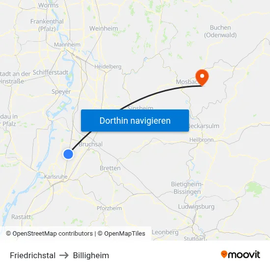 Friedrichstal to Billigheim map