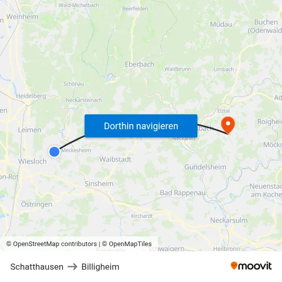 Schatthausen to Billigheim map