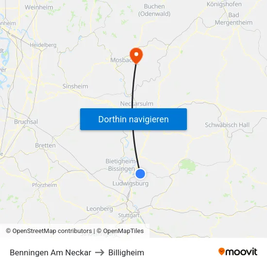 Benningen Am Neckar to Billigheim map