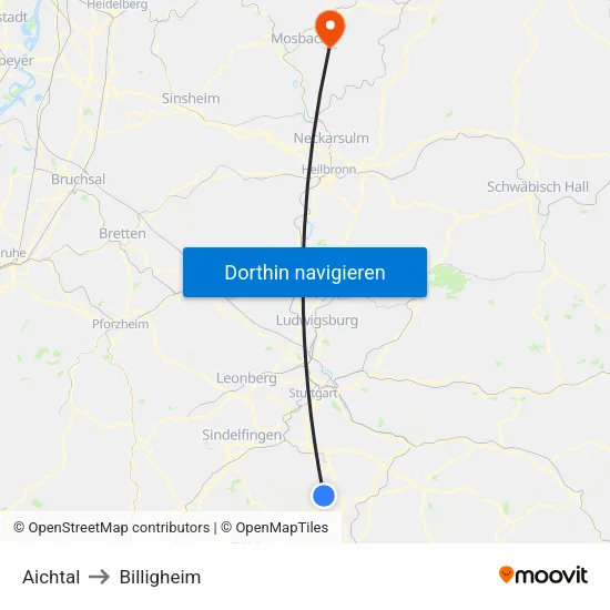 Aichtal to Billigheim map