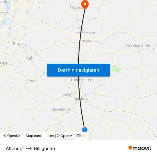 Altenriet to Billigheim map