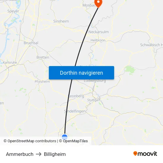 Ammerbuch to Billigheim map
