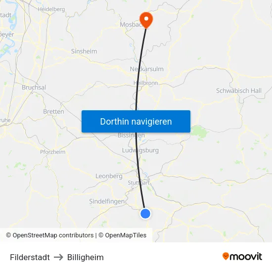 Filderstadt to Billigheim map