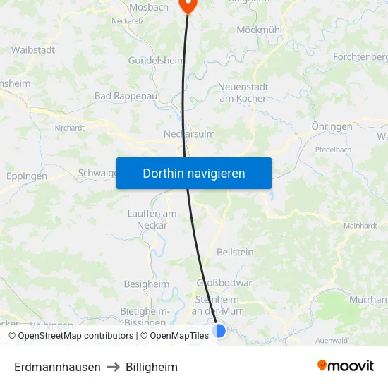 Erdmannhausen to Billigheim map