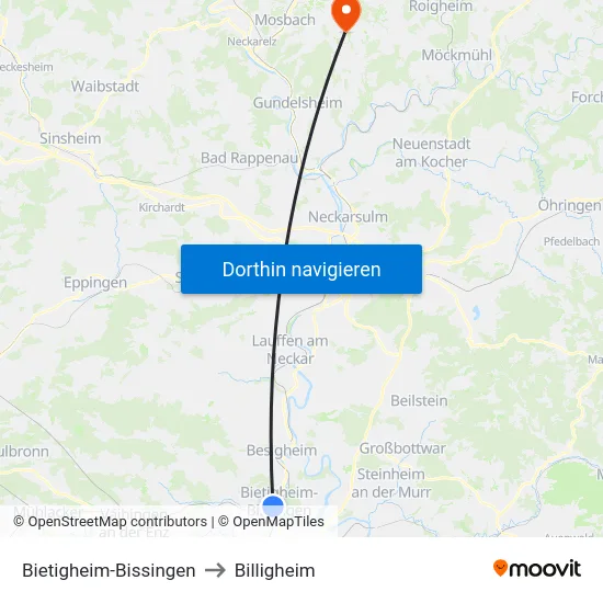 Bietigheim-Bissingen to Billigheim map
