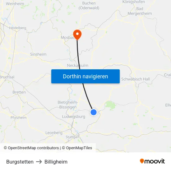 Burgstetten to Billigheim map