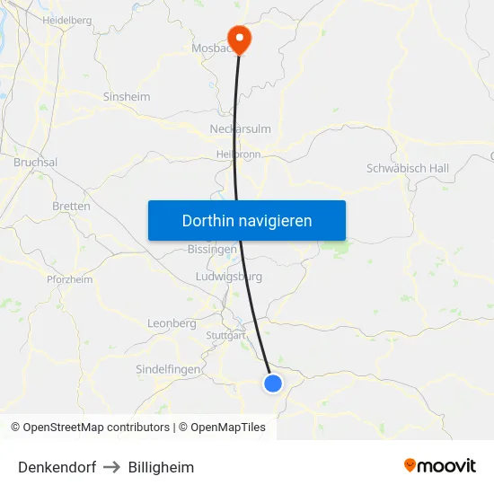 Denkendorf to Billigheim map