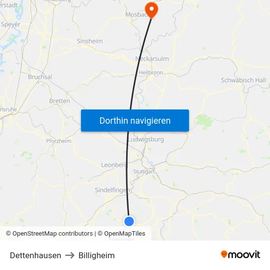 Dettenhausen to Billigheim map