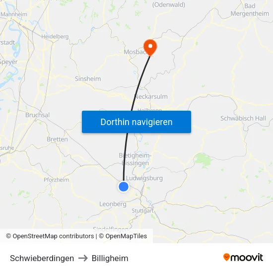 Schwieberdingen to Billigheim map