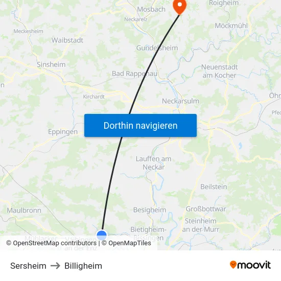 Sersheim to Billigheim map