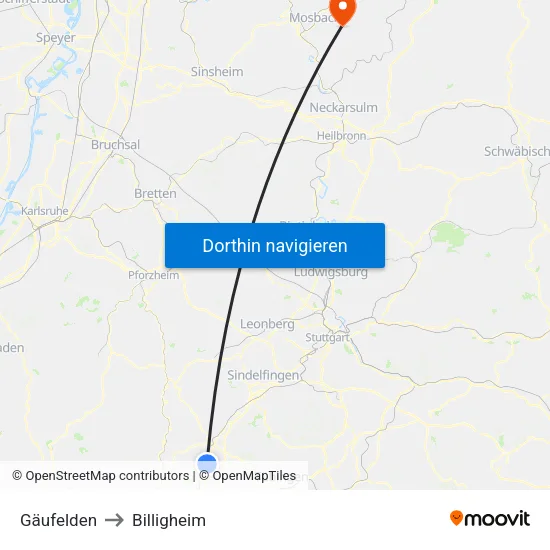 Gäufelden to Billigheim map