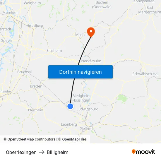 Oberriexingen to Billigheim map