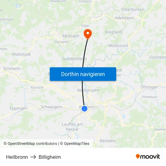 Heilbronn to Billigheim map