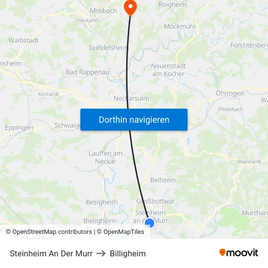 Steinheim An Der Murr to Billigheim map