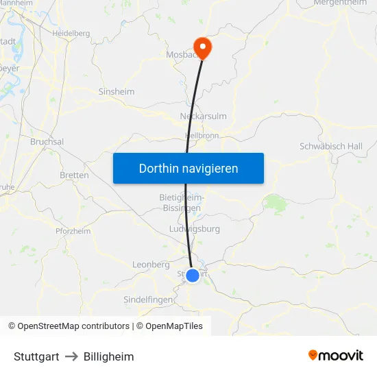 Stuttgart to Billigheim map