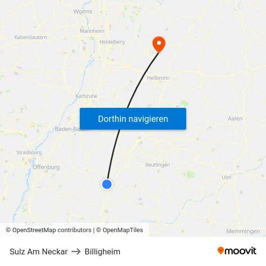 Sulz Am Neckar to Billigheim map