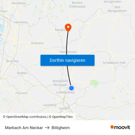 Marbach Am Neckar to Billigheim map
