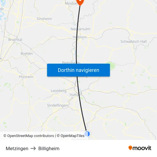 Metzingen to Billigheim map