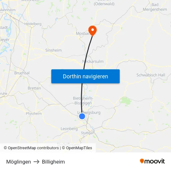 Möglingen to Billigheim map