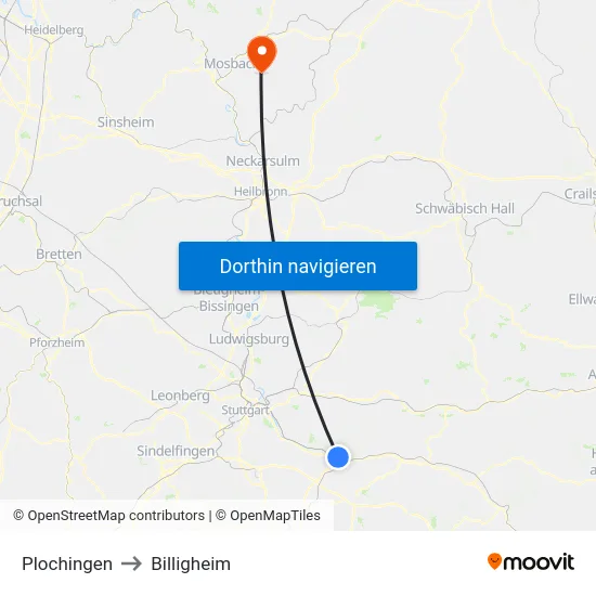 Plochingen to Billigheim map
